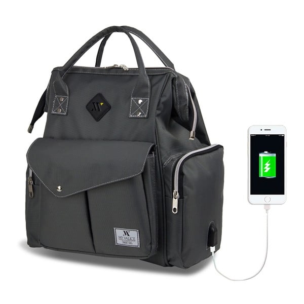 Antracitno siv nahrbtnik za mamice z USB priključkom My Valice HAPPY MOM Care Backpack