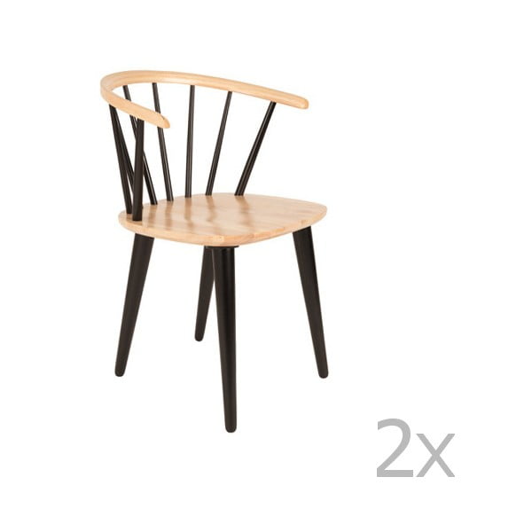 Komplet 2 črnih stolov iz gumijastega lesa White Label Gee