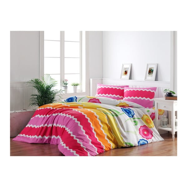 Barvno posteljno perilo za zakonsko posteljo iz ranforce bombaža Happy Day, 200 x 220 cm