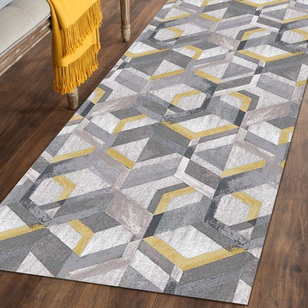 Rumeno-siva Floorita Retro tekalo, 60 x 190 cm-image-1