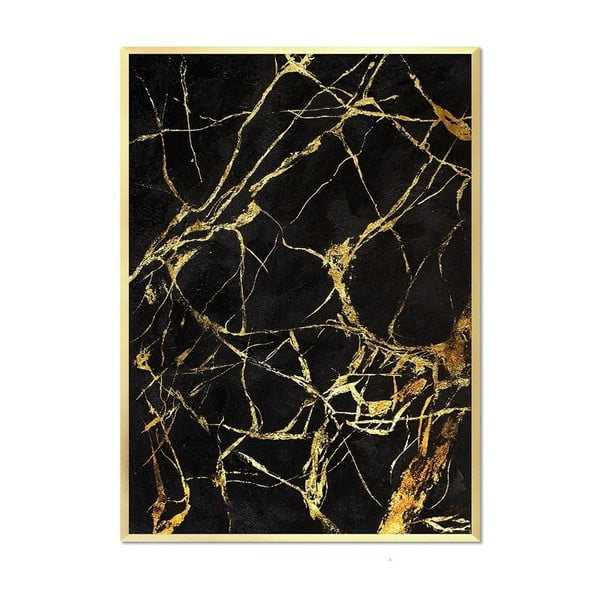 Stenska ročno poslikana slika JohnsonStyle Gold & Black Marble Duro, 53 x 73 cm