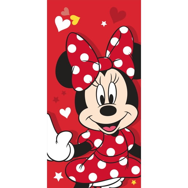 Rdeča bombažna otroška brisača 70x140 cm Minnie "Red heart" – Jerry Fabrics