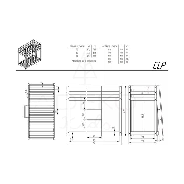 Pograd iz borovega lesa 90x190 cm CLP - Adeko-image-3