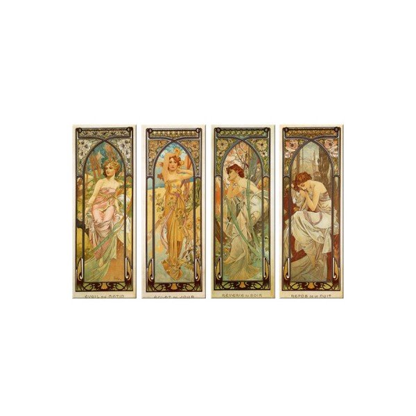 Sklop 4 slik Čas dneva, Alfons Mucha, 30x80 cm