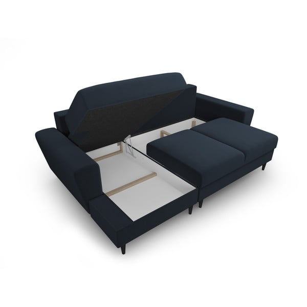Temno modra žametna raztegljiva kotna sedežna garnitura s prostorom za shranjevanje (levi kot/z ležalnikom) Kyoto – Cosmopolitan Design-image-3