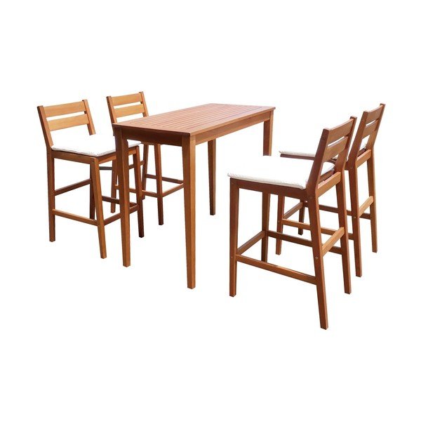 Vrtni komplet barskih stolov in mize iz masivnega evkaliptusa v naravni barvi za 4 osebe Maine – Garden Pleasure-image-1