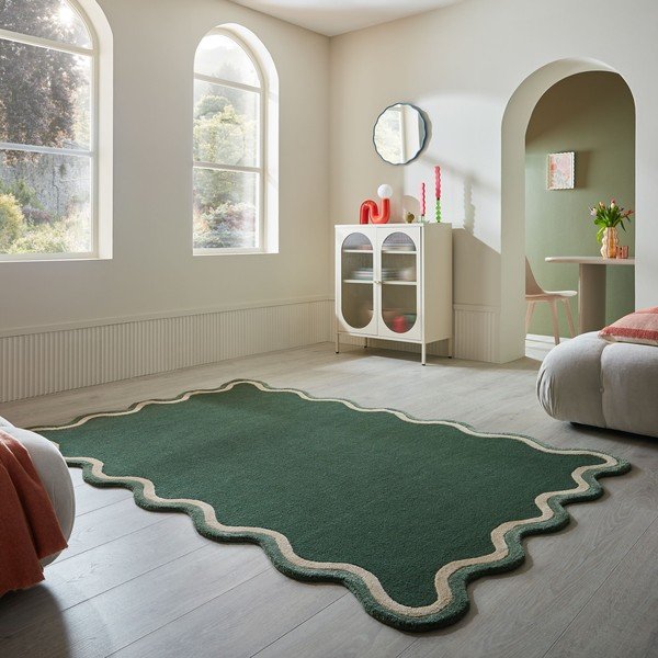 Temno zelena ročno tkana preproga iz mešanice volne 120x170 cm Rivo Wool – Flair Rugs-image-1