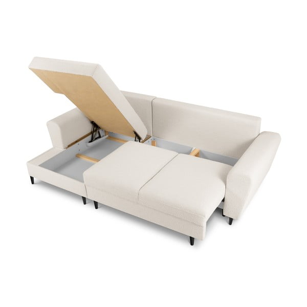 Bež raztegljiva kotna sedežna garnitura s prostorom za shranjevanje iz tkanine bouclé (levi kot/z ležalnikom) Kyoto – Cosmopolitan Design-image-3