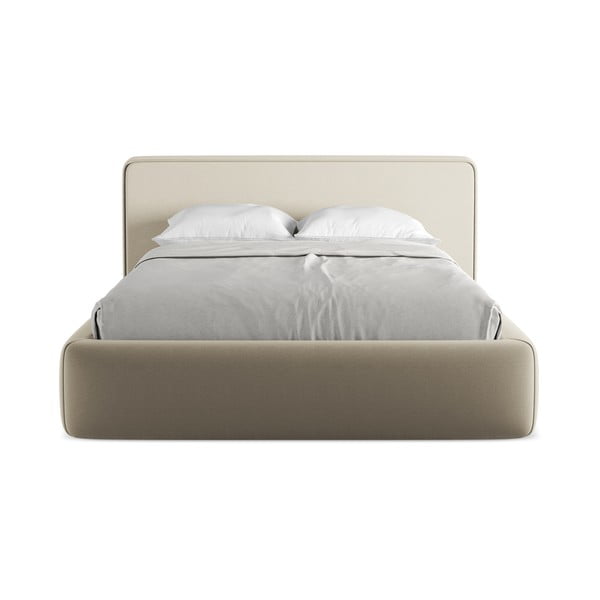 Bež oblazinjena zakonska postelja s prostorom za shranjevanje z letvenim dnom 140x200 cm Kiana – Makamii-image-4