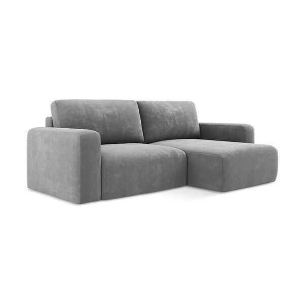 Siva raztegljiva/s prostorom za shranjevanje kotna sedežna garnitura iz šenilje (desni kot/z ležalnikom) Kona – Makamii-image-2