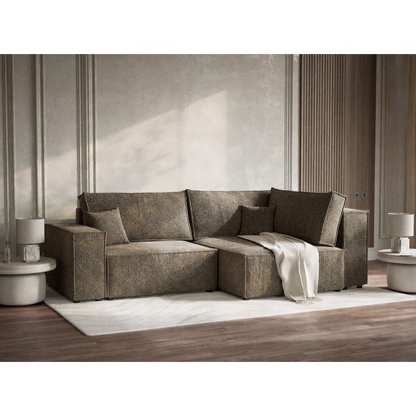 Rjava raztegljiva/s prostorom za shranjevanje kotna sedežna garnitura iz šenilje (desni kot/v obliki črke L) Tonga – Maison de Rêve-image-4