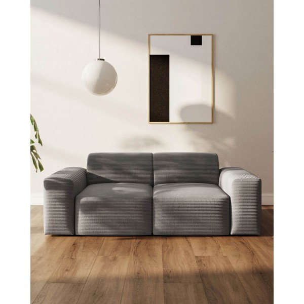 Siva sedežna garnitura iz rebrastega žameta 205 cm Fluvio – MESONICA-image-3