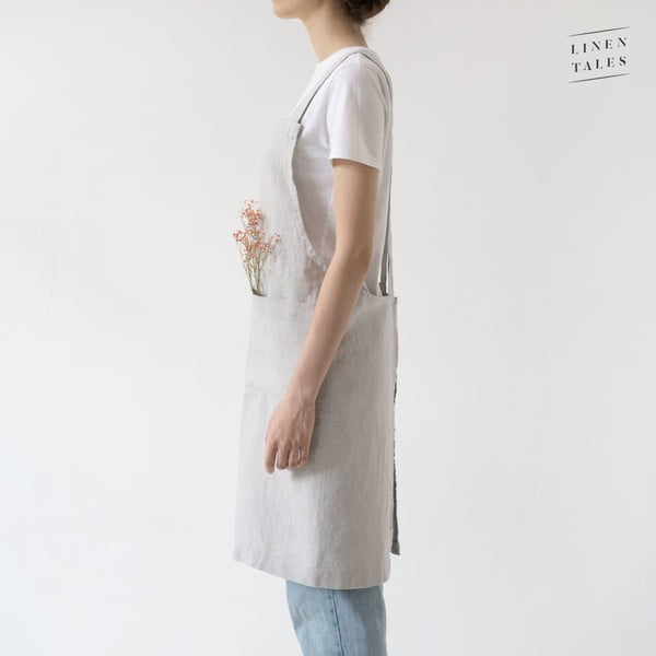 Srebrno-siv lanen predpasnik Linen Tales Crossback, dolžina 80 cm-image-2