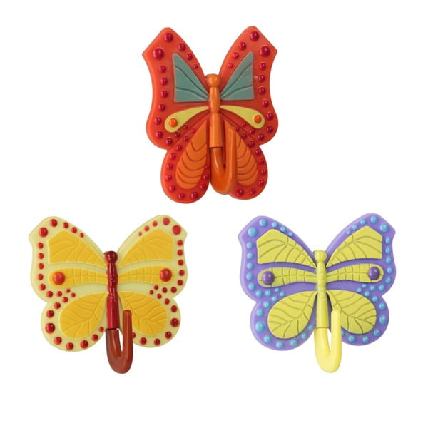 Komplet 3 barvnih samolepilnih kavljev Metaltex Butterfly