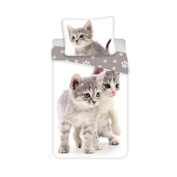 Sivo-bela enojna bombažna otroška posteljnina 140x200 cm Kitten "Grey" – Jerry Fabrics
