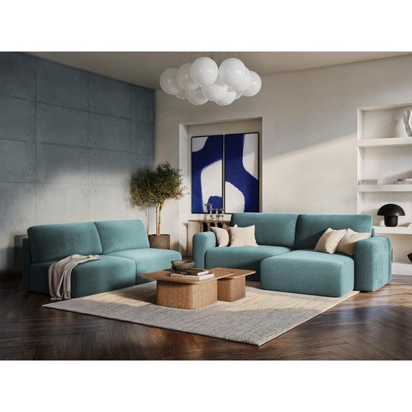 Zelena raztegljiva/s prostorom za shranjevanje kotna sedežna garnitura iz šenilje (v obliki črke "U") Kona – Makamii-image-1