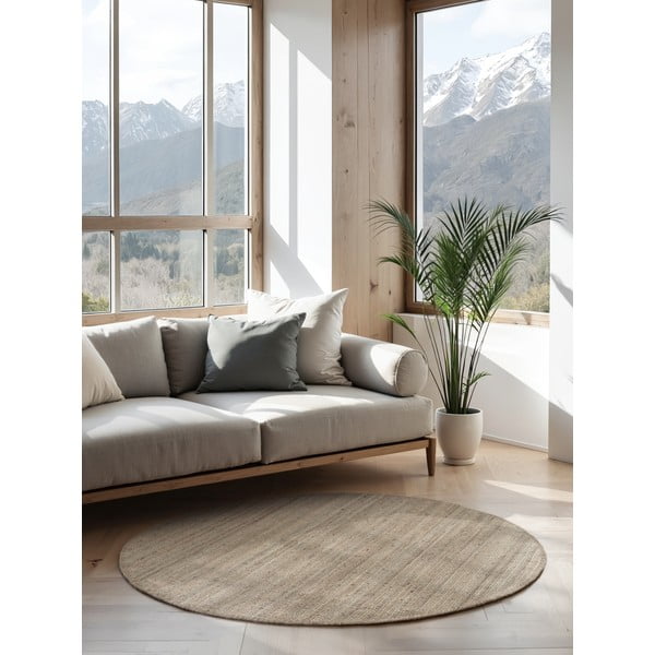 Sivo-rjava okrogla preproga iz jute ø 160 cm Bouclé Jaipur – Hanse Home-image-1