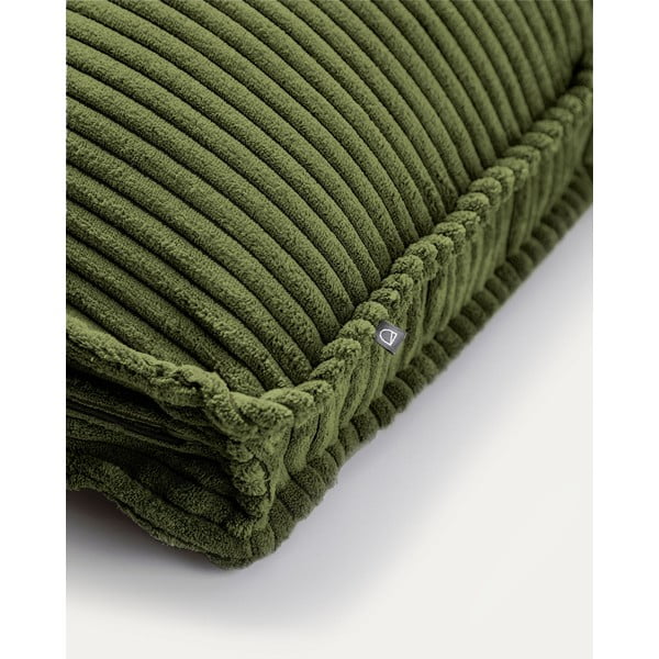 Zelena okrasna blazina za sedežno garnituro iz rebrastega žameta Blok – Kave Home-image-2