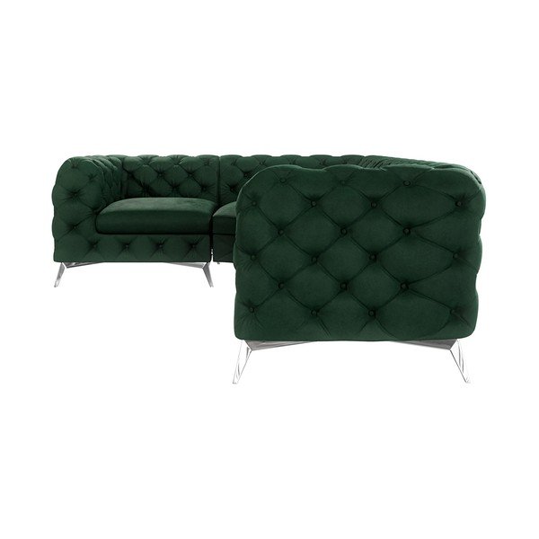 Temno zelena žametna kotna sedežna garnitura (levi kot/v obliki črke L) Chelsea – Ropez-image-1