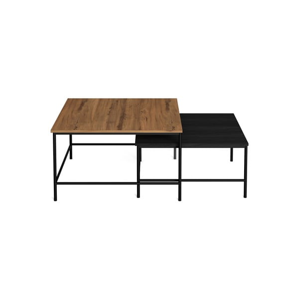 Črne/naravne mizice v kompletu 2 ks z mizno ploščo v orehovem dekorju 80x80 cm Fiorenza – Marckeric-image-1