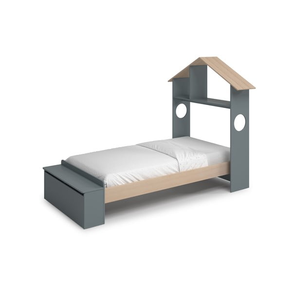 Otroška postelja v borovem dekorju v obliki hiške s prostorom za shranjevanje z letvenim dnom 90x190 cm v naravni barvi/prašno zelena Odessa – Marckeric-image-2