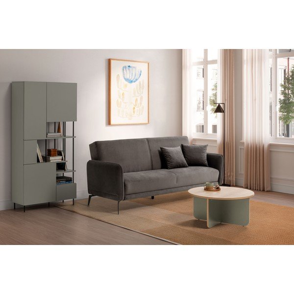 Svetlo zelena/v naravni barvi okrogla mizica z mizno ploščo v hrastovem dekorju ø 80 cm Hillary – Marckeric-image-4