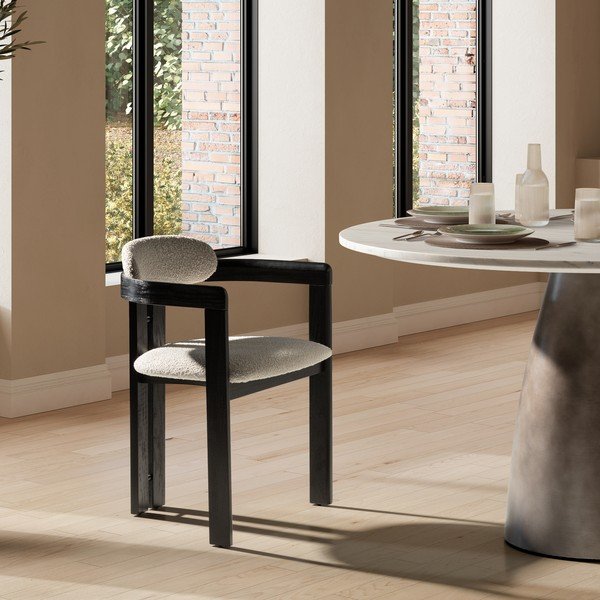 Beli/črni oblazinjeni jedilni stoli v kompletu z nasloni za roke 2 ks Eiden – MOME-image-1