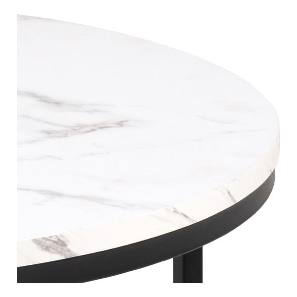 Bela okrogla mizica z mizno ploščo v marmornem dekorju ø 80 cm Spiro – Actona-image-2