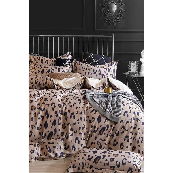 Rjava podaljšana bombažna posteljnina za zakonsko posteljo z rjuho 200x220 cm Leopard – Mila Home