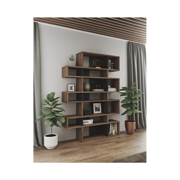 Črna knjižna omara z orehovim dekorjem TemaHome London-image-1