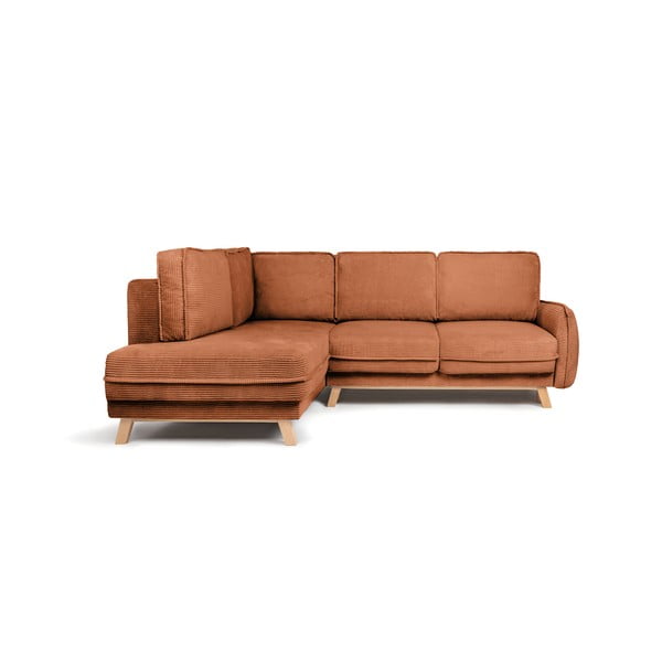 Oranžna raztegljiva kotna sedežna garnitura iz rebrastega žameta (levi kot) Tori – Bonami Selection