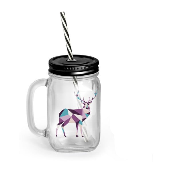 Kozarec s pokrovom in slamico Vialli Design Mia Natura Deer, 450 ml