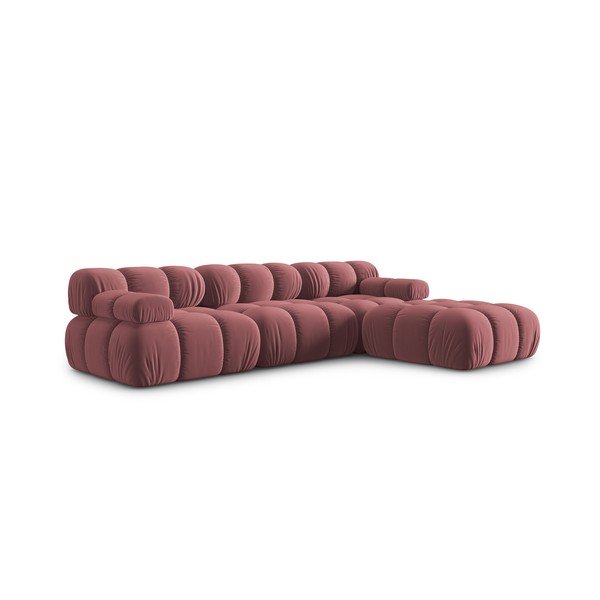 Rožnata žametna kotna sedežna garnitura Bellis – Micadoni Home-image-3