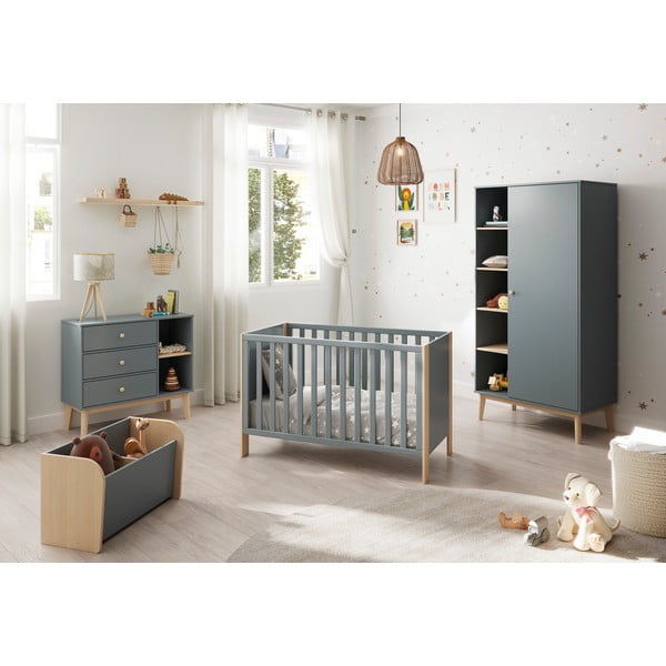 Otroška posteljica 60x120 cm v naravni barvi/prašno zelena Esteban – Marckeric-image-1