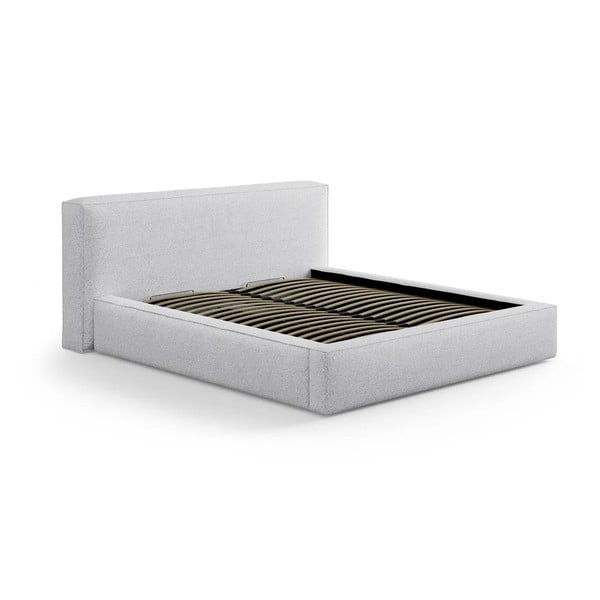 Svetlo siva oblazinjena zakonska postelja s prostorom za shranjevanje z letvenim dnom 180x200 cm Simon Olivia – Micadoni 