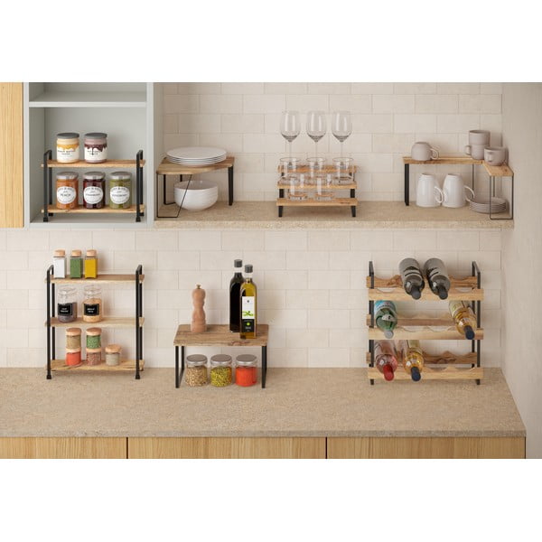Mat črne/naravne lesene dodatne kuhinjske police v kompletu 2 ks 27x8 cm York – Metaltex-image-2