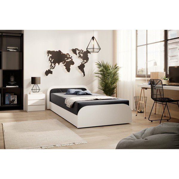 Bela/temno siva oblazinjena postelja iz iverne plošče s prostorom za shranjevanje in z vzmetnico 80x190 cm Parys – ELTAP-image-1