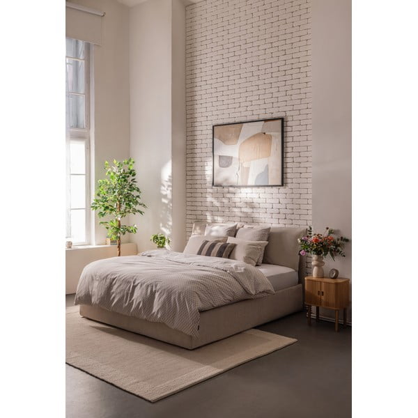 Bež oblazinjena zakonska postelja s prostorom za shranjevanje z letvenim dnom 160x200 cm Thessa Pillow – Bonami Selection-image-1