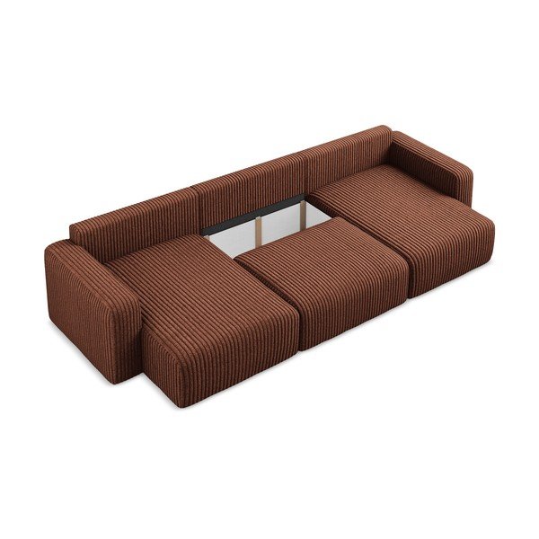 Raztegljiva/s prostorom za shranjevanje kotna sedežna garnitura iz rebrastega žameta v barvi terakote (v obliki črke "U") Kona – Makamii-image-4