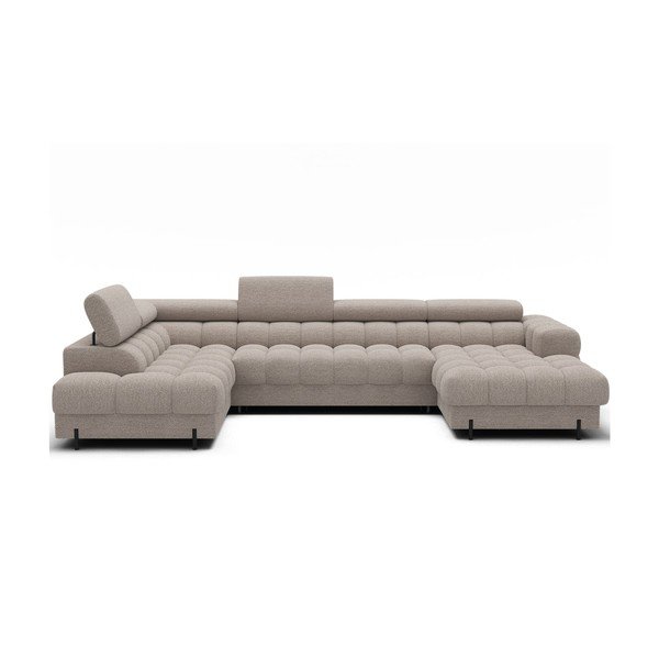 Bež raztegljiva kotna sedežna garnitura iz tkanine bouclé (levi kot/v obliki črke "U") Feraria – ELTAP