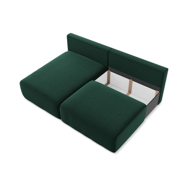 Temno zelena žametna raztegljiva/s prostorom za shranjevanje kotna sedežna garnitura (levi kot/z ležalnikom) Kalena – Makamii-image-4