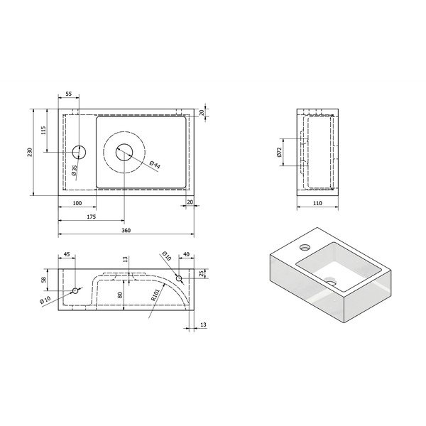 Majhen umivalnik iz litega marmorja Sapho Alabama, leva stran-image-3