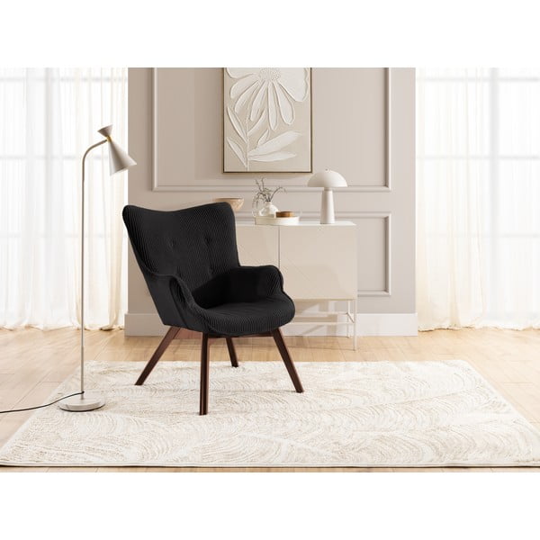 Črn fotelj iz rebrastega žameta Niko – Ropez-image-4