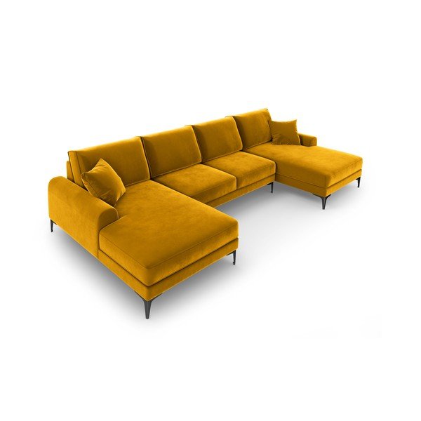 Rumena žametna sedežna garnitura v U obliki Mazzini Sofas Madara-image-4