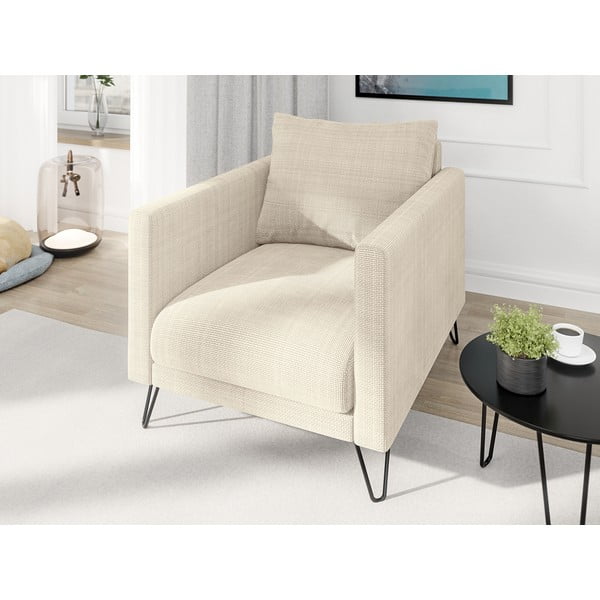 Kremno bel fotelj iz šenilje Freya – Ropez-image-3