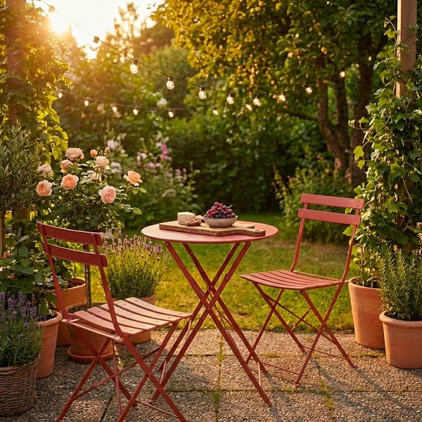 Jeklena vrtna jedilna garnitura v barvi terakote za 2 osebi Austin – Bizzotto-image-4