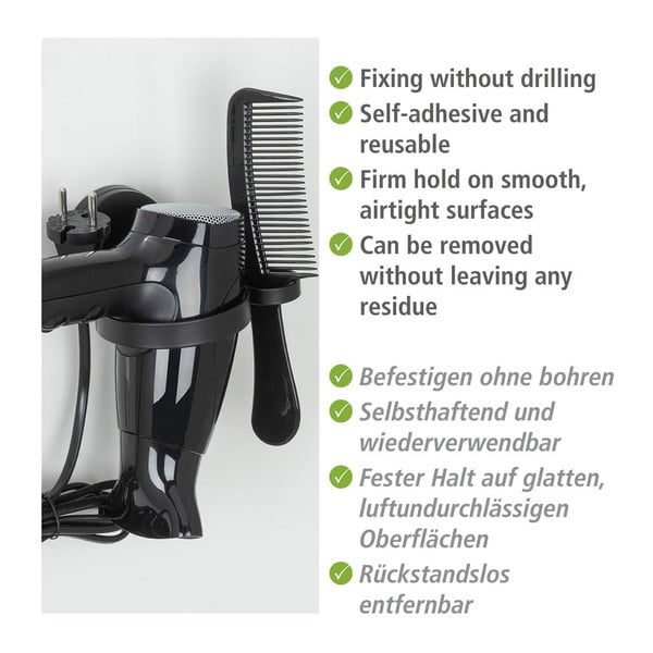 Črno stensko držalo za sušilec za lase Wenko Static-Loc® Pavia-image-2