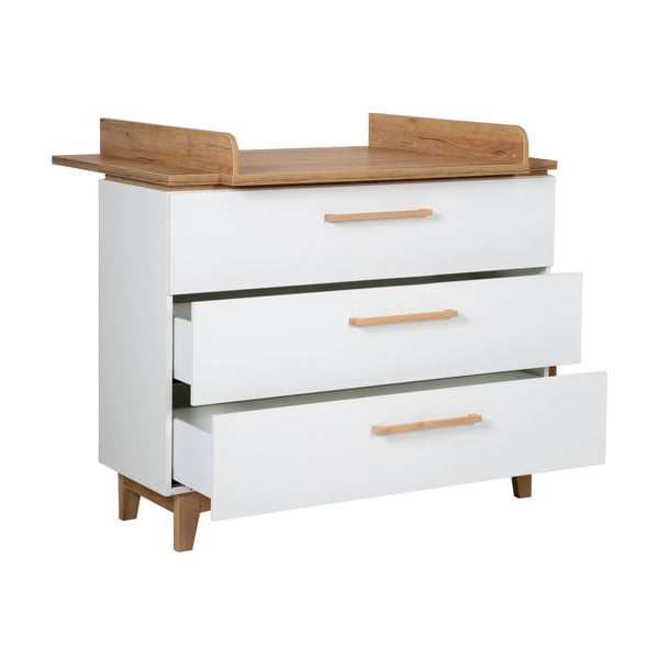 Bela nizka otroška komoda v hrastovem dekorju s previjalnim pultom 118x104 cm Finn – Roba-image-4