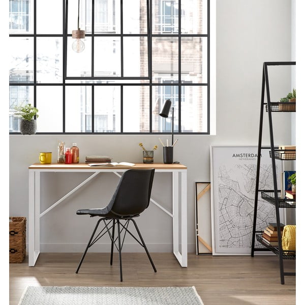 Bela pisalna miza z leseno ploščo Kave Home Lisbet-image-1