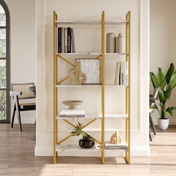 Bel/zlat regal v marmornem dekorju 87,5x175 cm Monica – Kalune Design-image-3